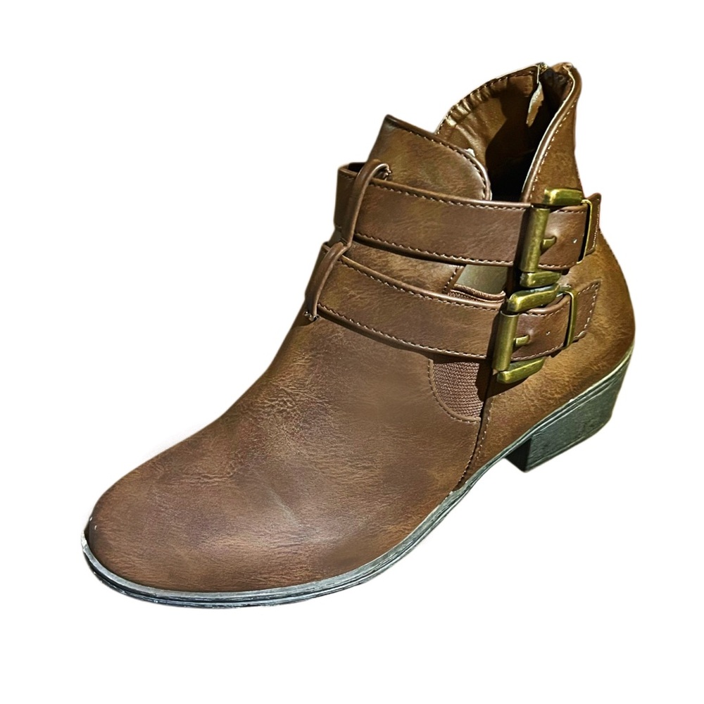 TOP Moda Brown Ankle Booties with Double Buckle Sz 6